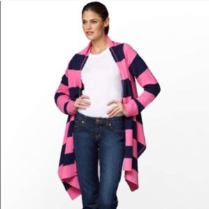 Lilly Pulitzer Norma sweatshirt rugby stripe S pink navy blue wrap athleisure